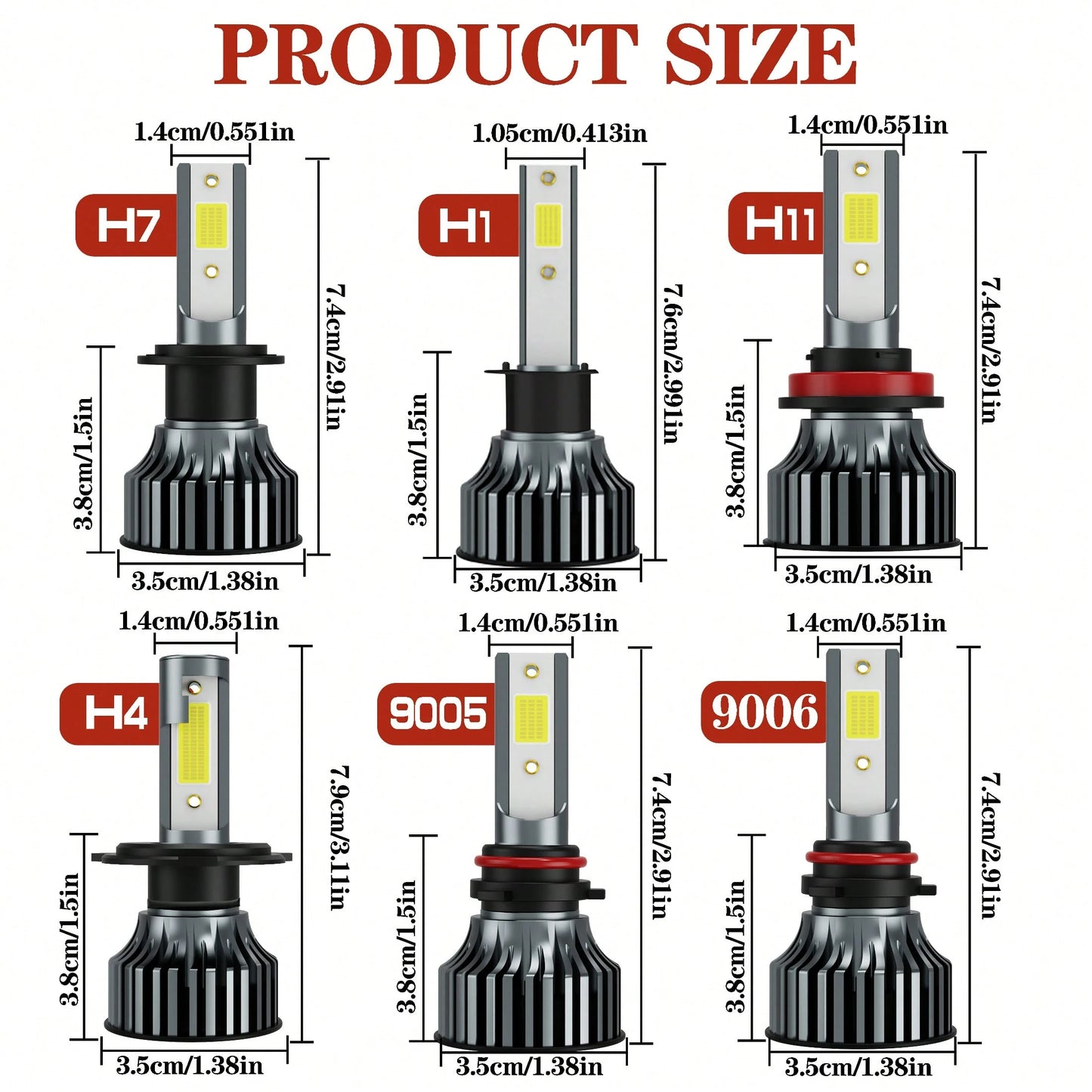 Heyword 2pcs LED Headlights, Compatible With H1, H4, H7, H11, 9005/HB3, 9006/HB4 Models, 30,000 Lumens Brightness, 300W Power, Can Be Used As Fog Lights. High And Low Beam Are Both White Bulbs, 6000K