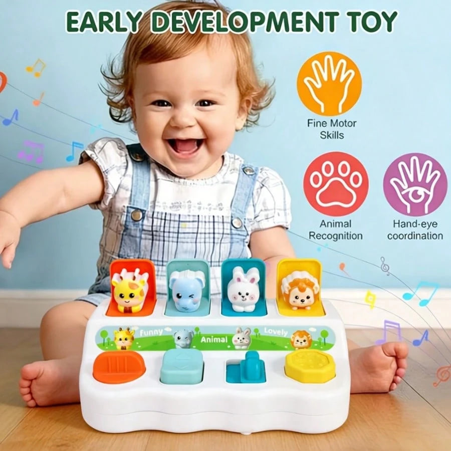 Hide And Seek Button Box Toy With Animal And Object Sensor Switches- Durable ABS Resin Toddler Learning Toy, Enhances Fine Motor Skills And Hand-Eye Coordination, Toddler Toy (No Electricity Required