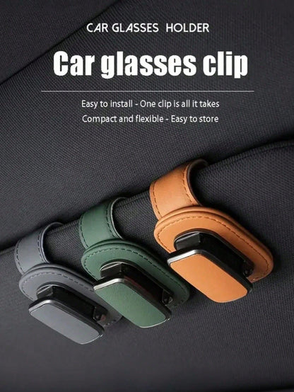 High-Quality PU Leather & Metal Car Glasses Holder- Universal Clip Design Fits 99% Vehicles, Elastic Clip, Scratch-Resistant, Easy Installation, Can Hold Glasses, Glasses & Documents, Compact & Fashi