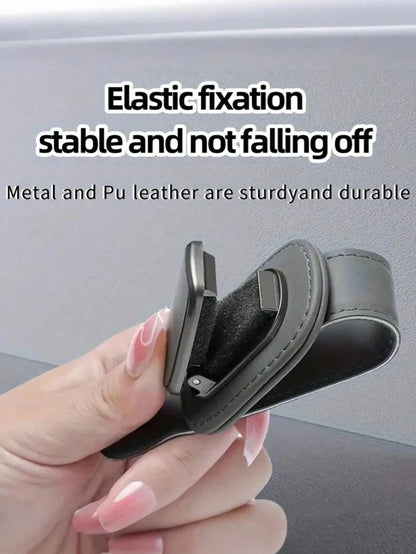 High-Quality PU Leather & Metal Car Glasses Holder- Universal Clip Design Fits 99% Vehicles, Elastic Clip, Scratch-Resistant, Easy Installation, Can Hold Glasses, Glasses & Documents, Compact & Fashi