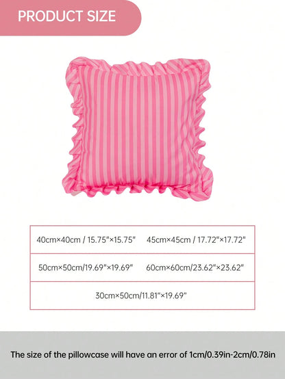 HONEYMOON 1pc Pink Striped Floral Lace Pillowcase/Cushion Cover, 100% Polyester Fabric, Soft And Breathable, No Pillow Insert, Suitable For Casual Home Decor, Indoor Sofa, Bedroom, Dorm, Bedding. Mach