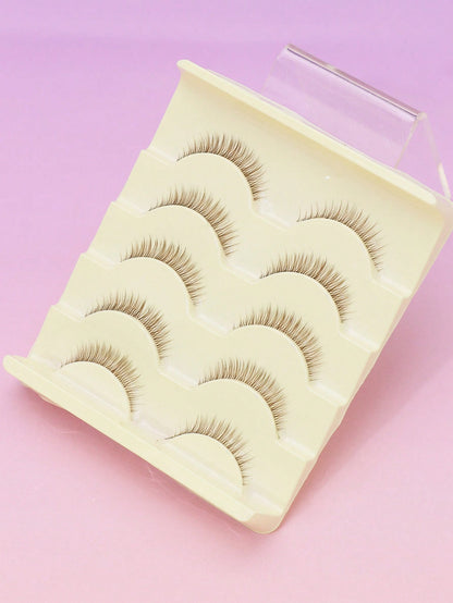 Hot Selling Style, Charming Natural Appearance, 5 Pairs Brown Of Japanese And Korean Women's Eyelashes, Slender Naturally Curled Eyelashes, Cat Eye Eyelashes, Manga Eyelashes, Women's Daily Commuting