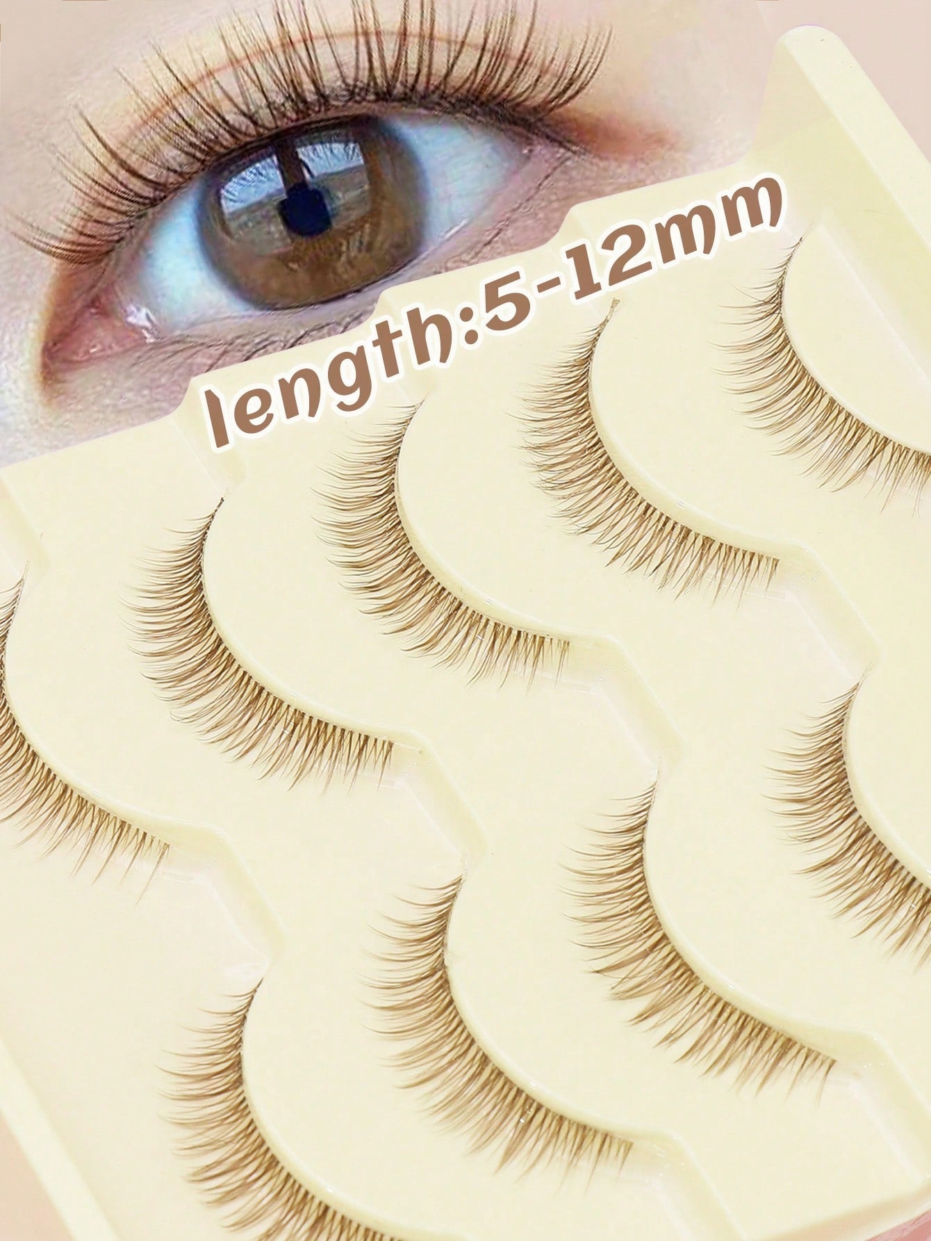 Hot Selling Style, Charming Natural Appearance, 5 Pairs Brown Of Japanese And Korean Women's Eyelashes, Slender Naturally Curled Eyelashes, Cat Eye Eyelashes, Manga Eyelashes, Women's Daily Commuting