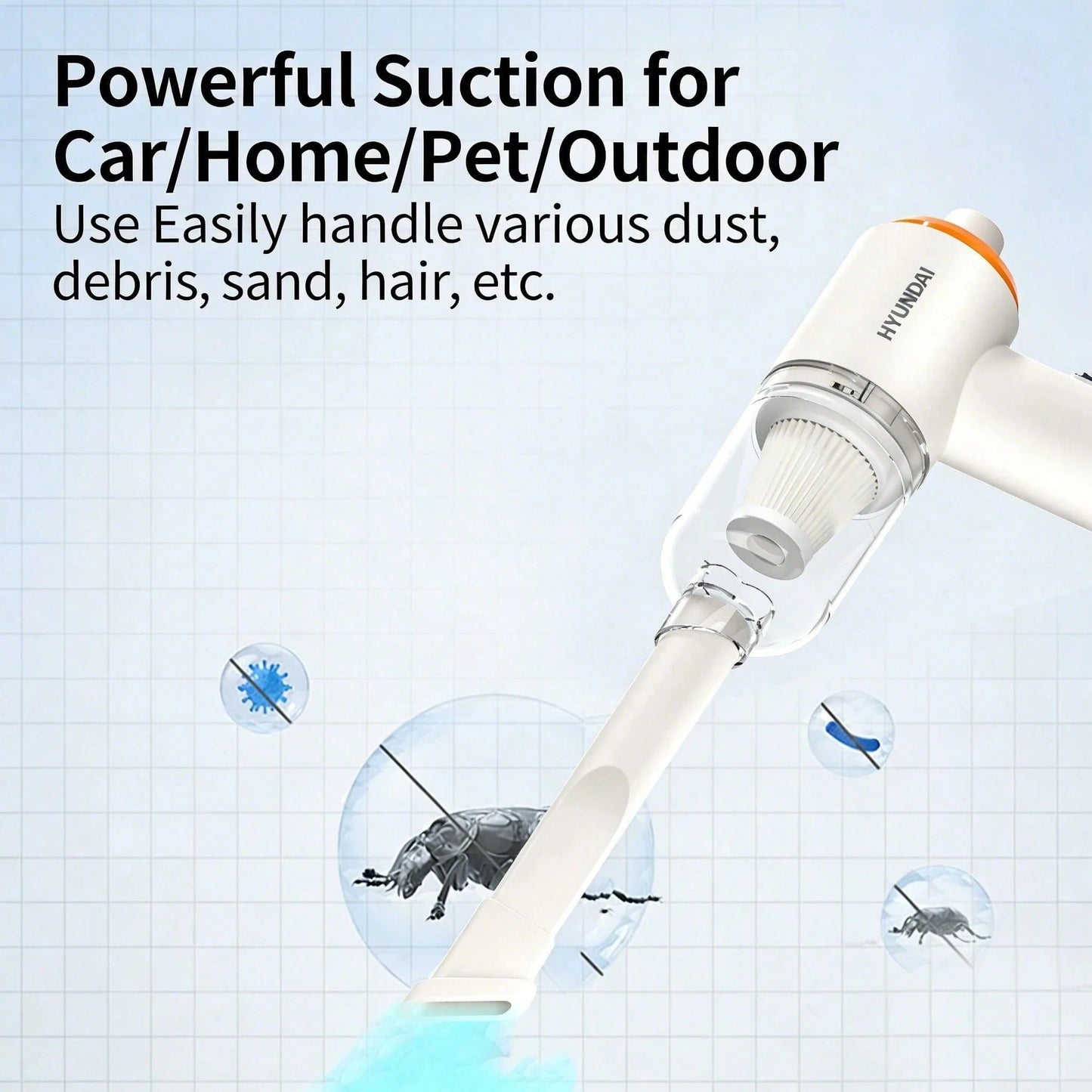 HYUNDAI HY-019 Wireless Car Vacuum Cleaner, High-Efficiency Fast Suction Dust Removal, Portable Wireless Handheld, Easily Solves Car And Home Cleaning