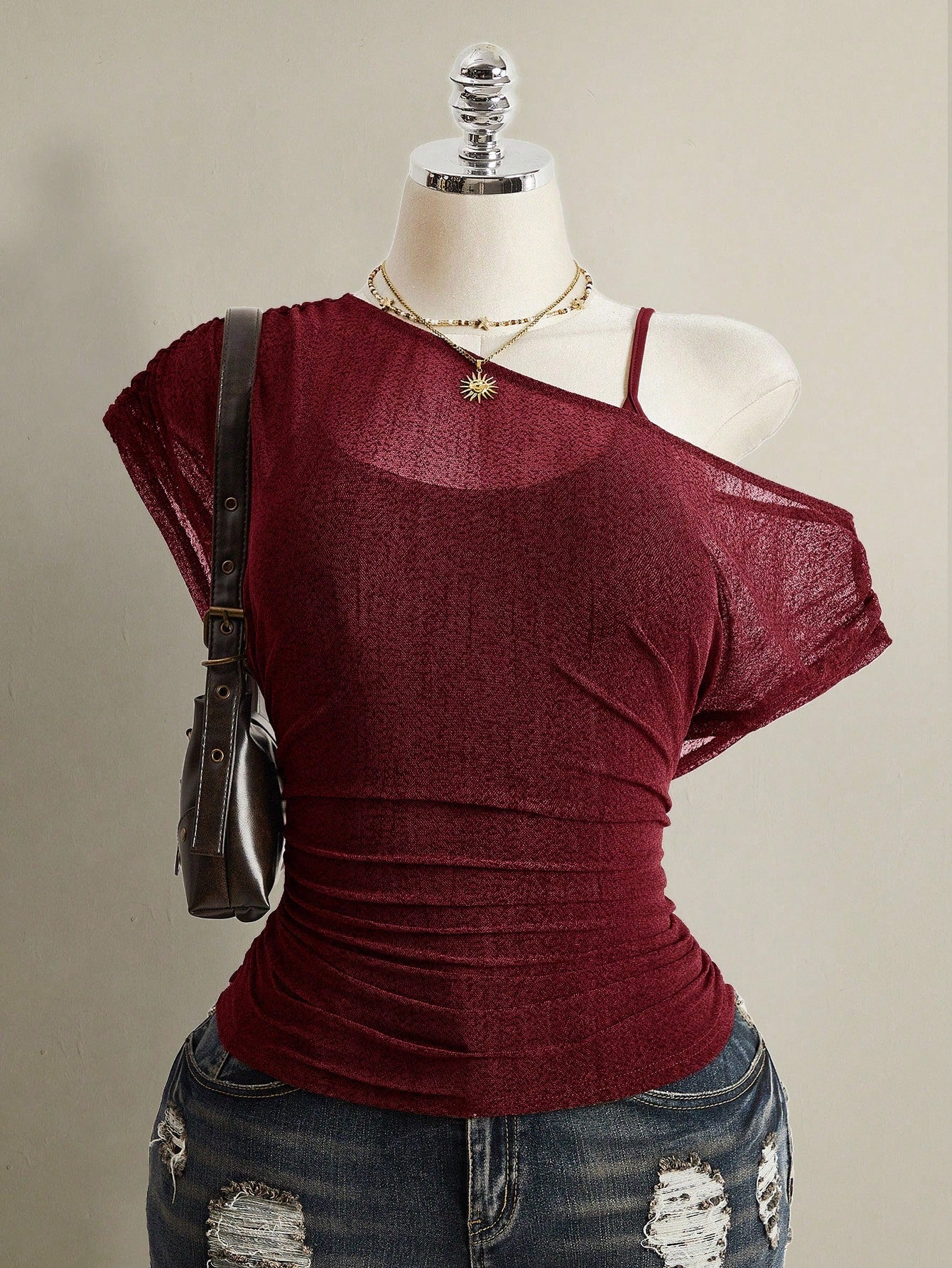 ICON Plus Size Summer Casual Solid Color Asymmetric Neckline T-Shirt