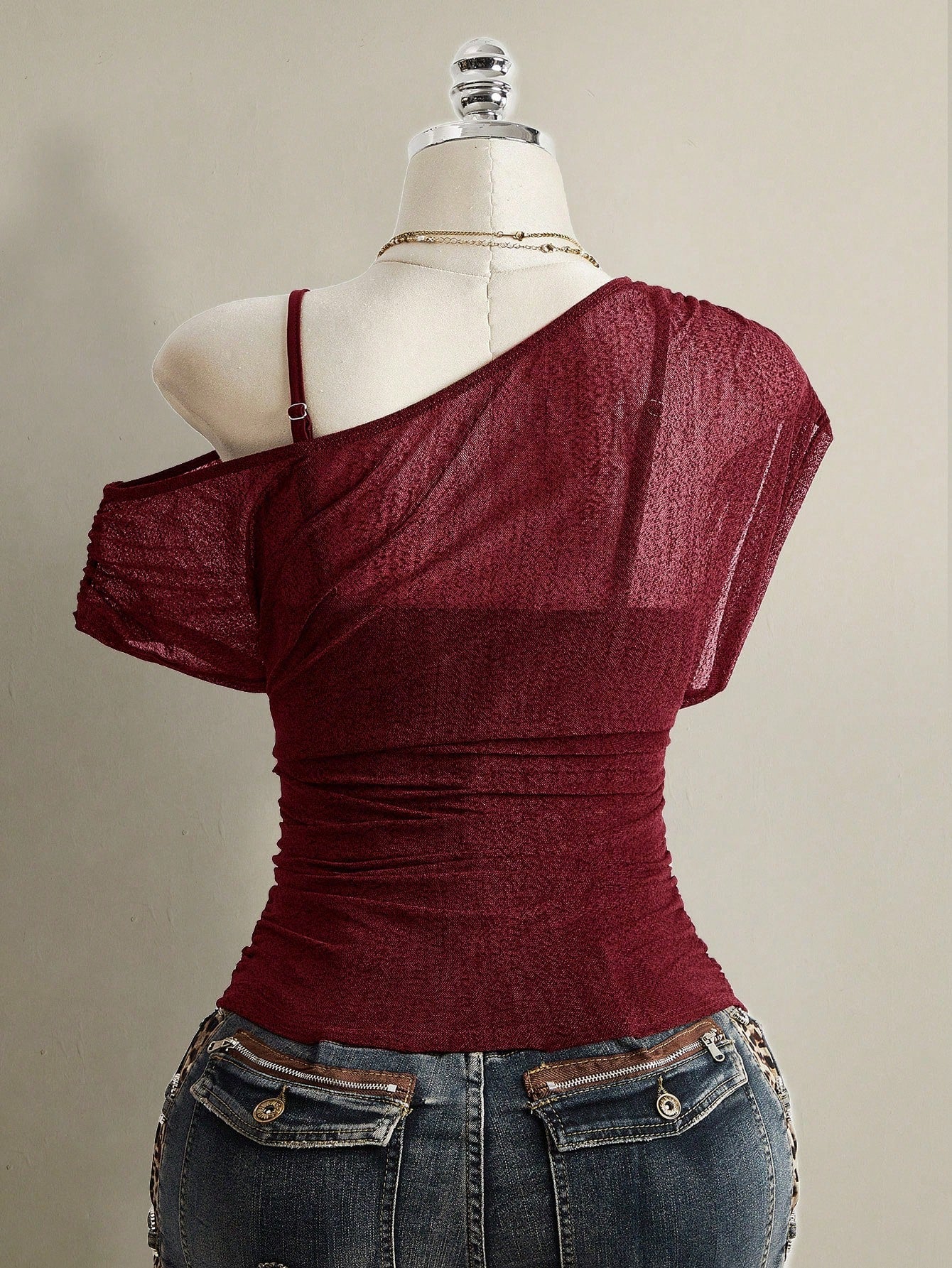ICON Plus Size Summer Casual Solid Color Asymmetric Neckline T-Shirt