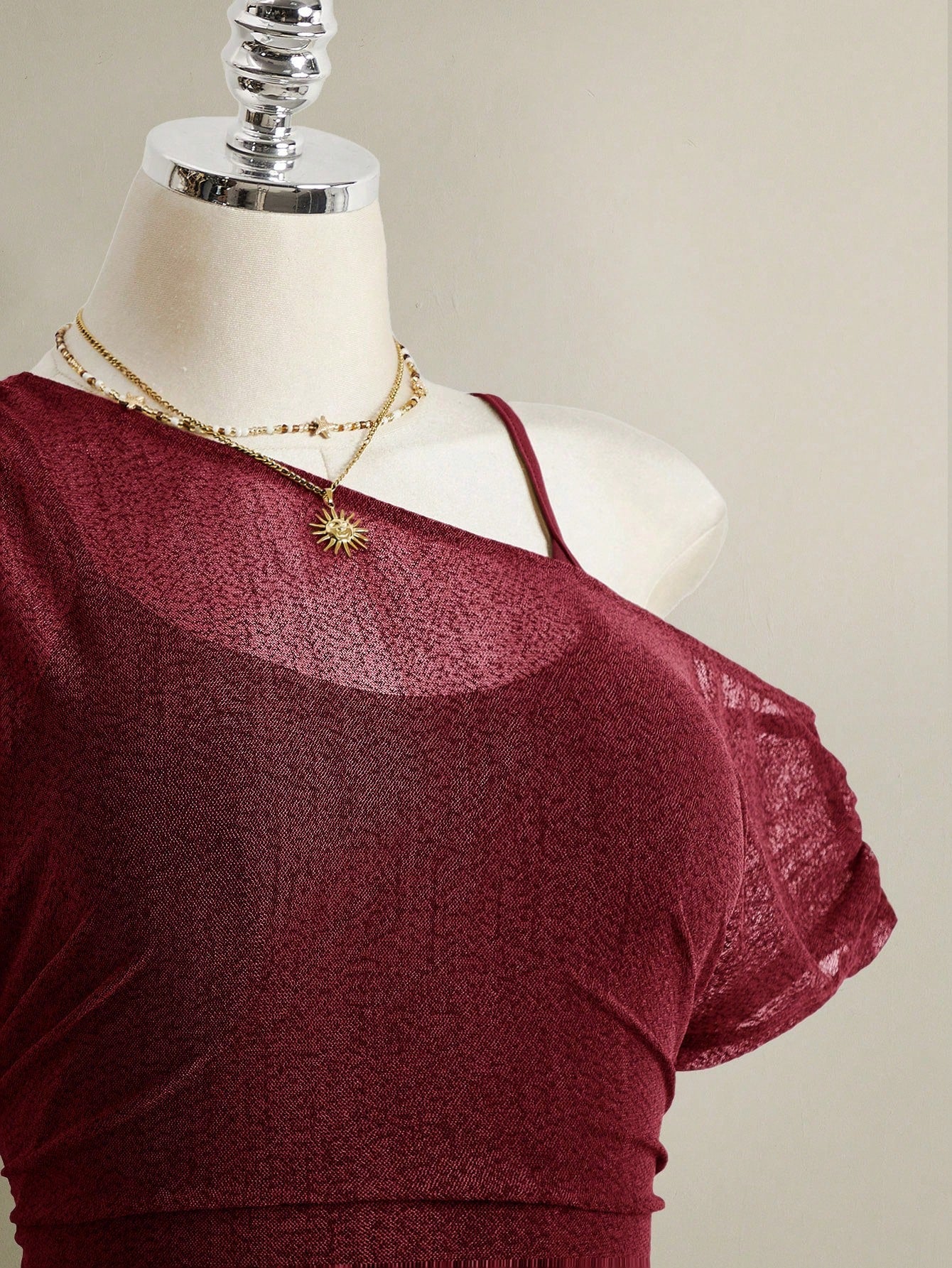 ICON Plus Size Summer Casual Solid Color Asymmetric Neckline T-Shirt