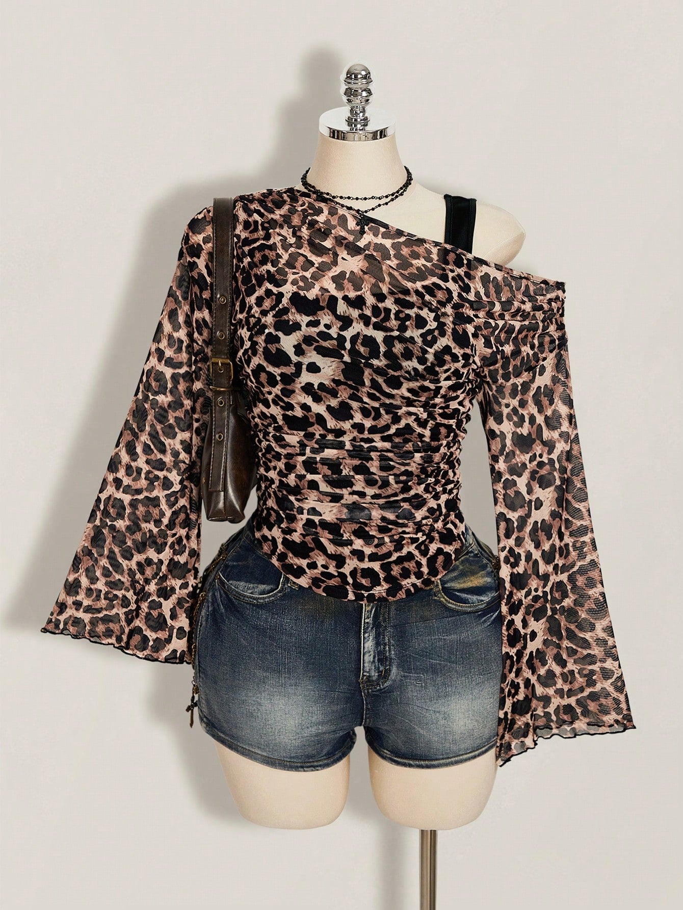 ICON Plus Size Women Y2K Leopard Print 2 In 1 Top Club Warm Taupe Summer Fall