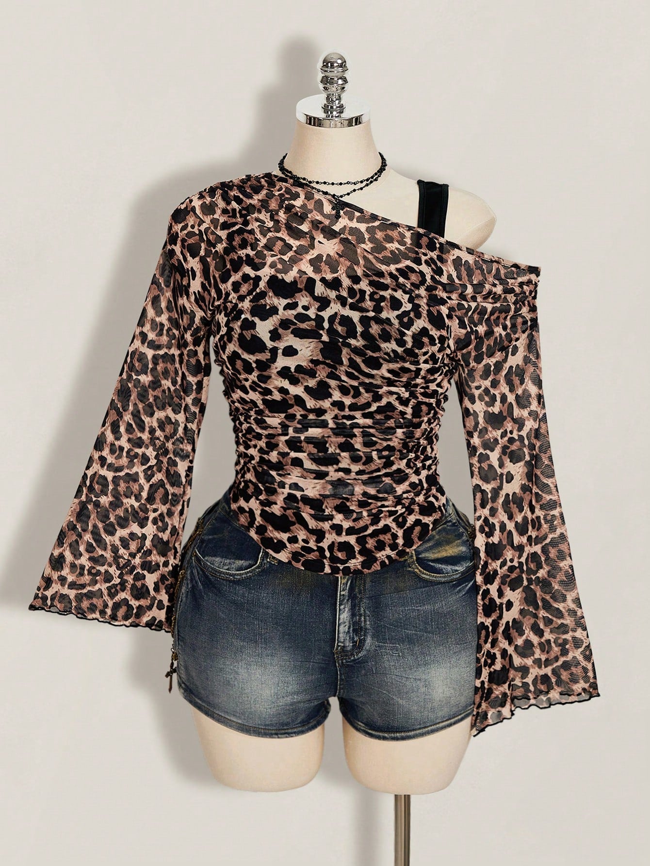 ICON Plus Size Women Y2K Leopard Print 2 In 1 Top Club Warm Taupe Summer Fall