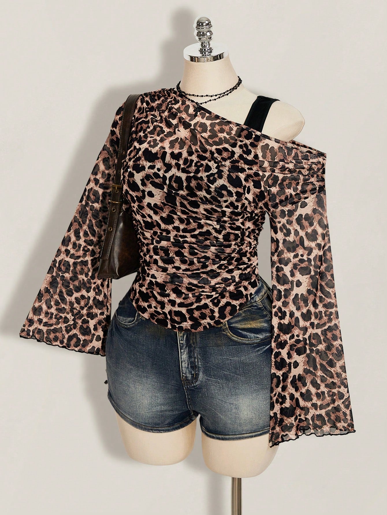 ICON Plus Size Women Y2K Leopard Print 2 In 1 Top Club Warm Taupe Summer Fall