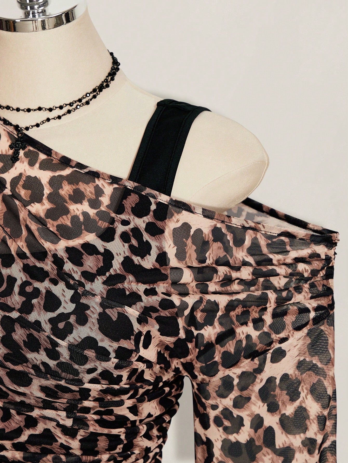 ICON Plus Size Women Y2K Leopard Print 2 In 1 Top Club Warm Taupe Summer Fall