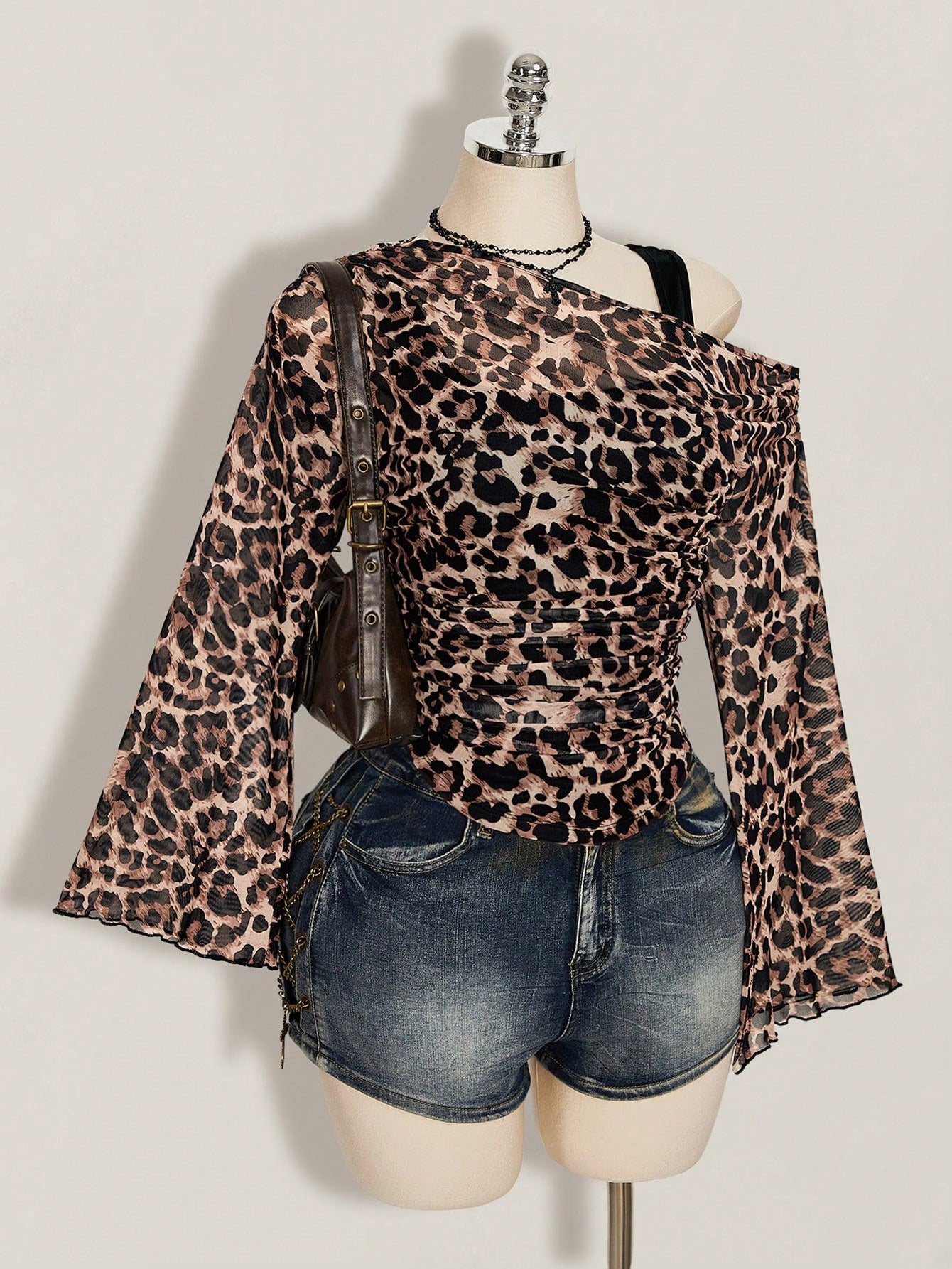 ICON Plus Size Women Y2K Leopard Print 2 In 1 Top Club Warm Taupe Summer Fall