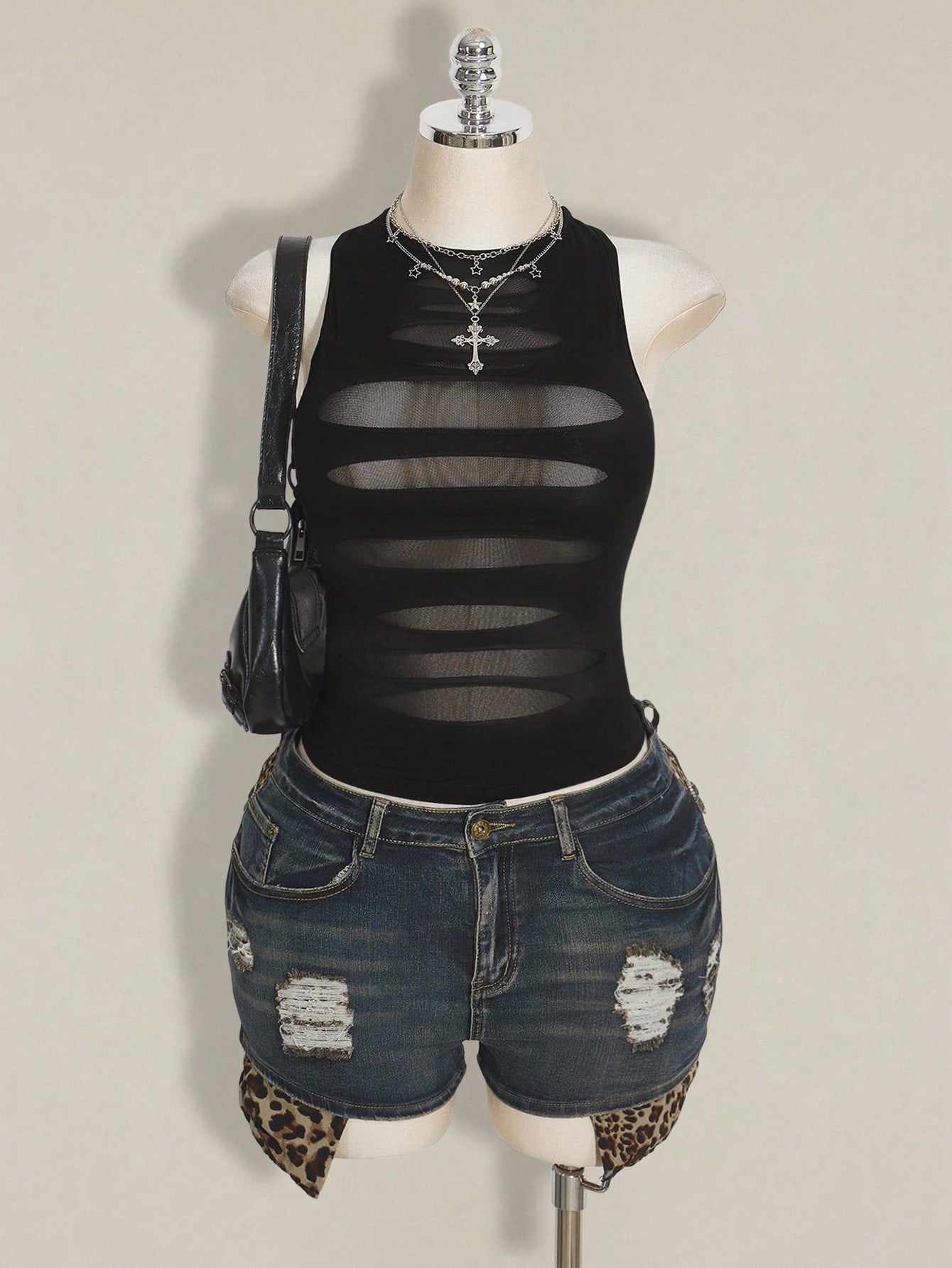 ICON Plus Size Y2K Goth Sheer Distressed Sexy Camisole Top Gothic Mesh Tops For Women Black See Through Date Night Cocktail Summer