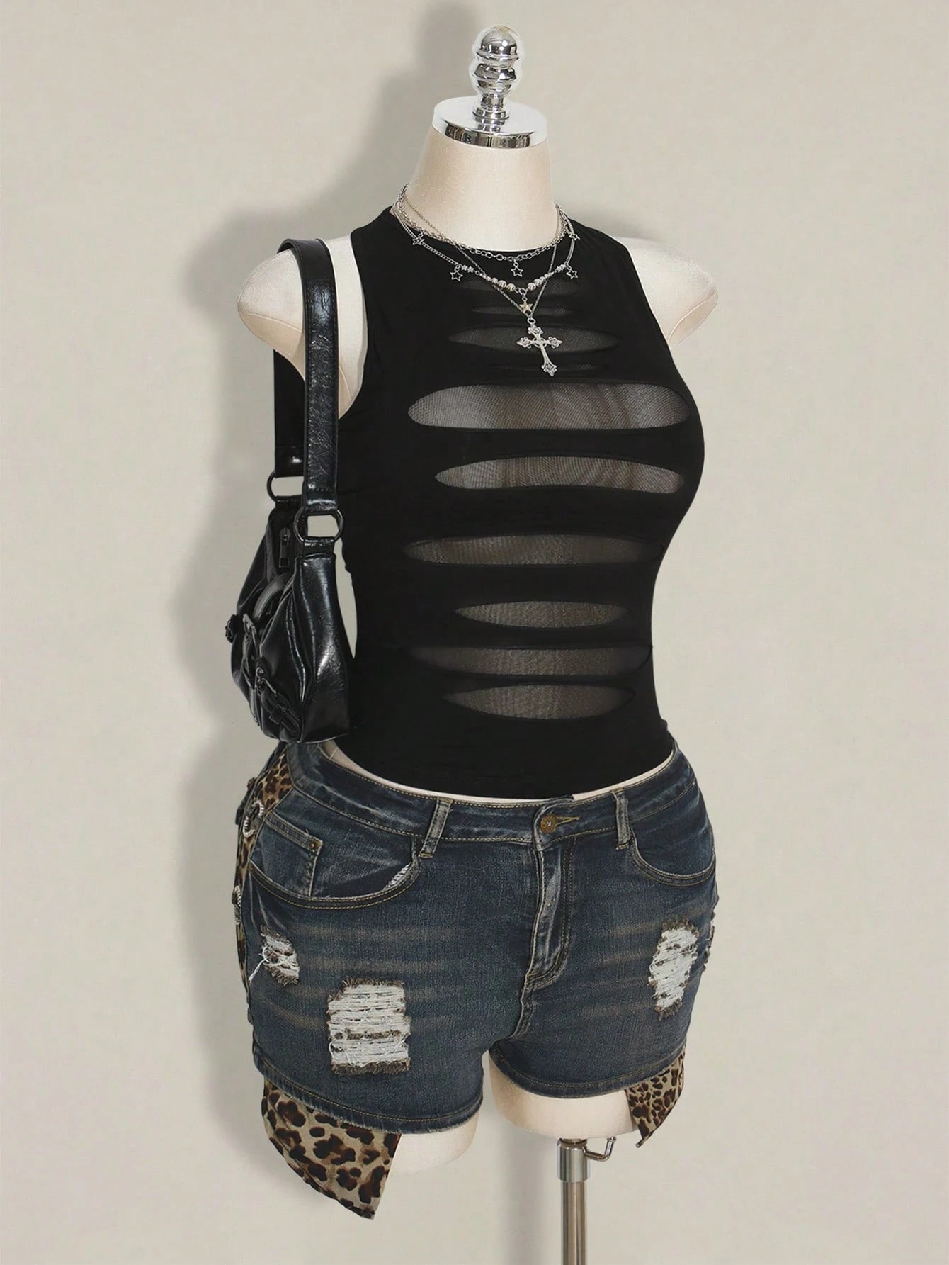 ICON Plus Size Y2K Goth Sheer Distressed Sexy Camisole Top Gothic Mesh Tops For Women Black See Through Date Night Cocktail Summer