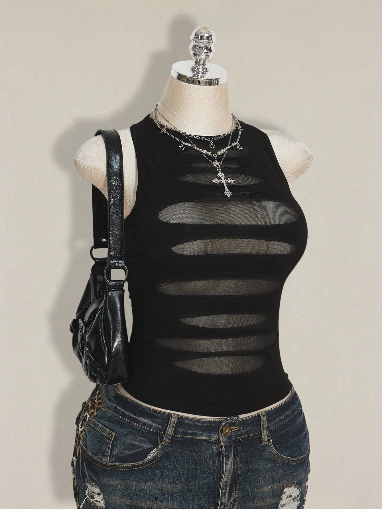 ICON Plus Size Y2K Goth Sheer Distressed Sexy Camisole Top Gothic Mesh Tops For Women Black See Through Date Night Cocktail Summer