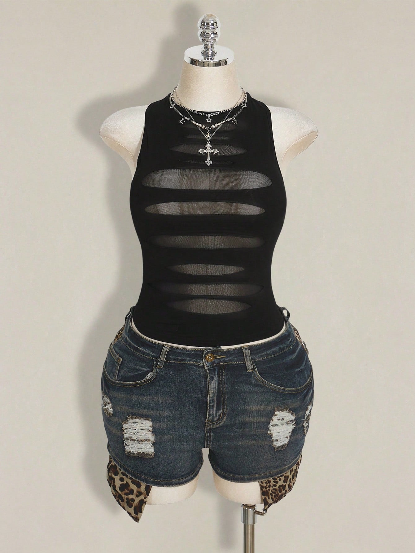 ICON Plus Size Y2K Goth Sheer Distressed Sexy Camisole Top Gothic Mesh Tops For Women Black See Through Date Night Cocktail Summer