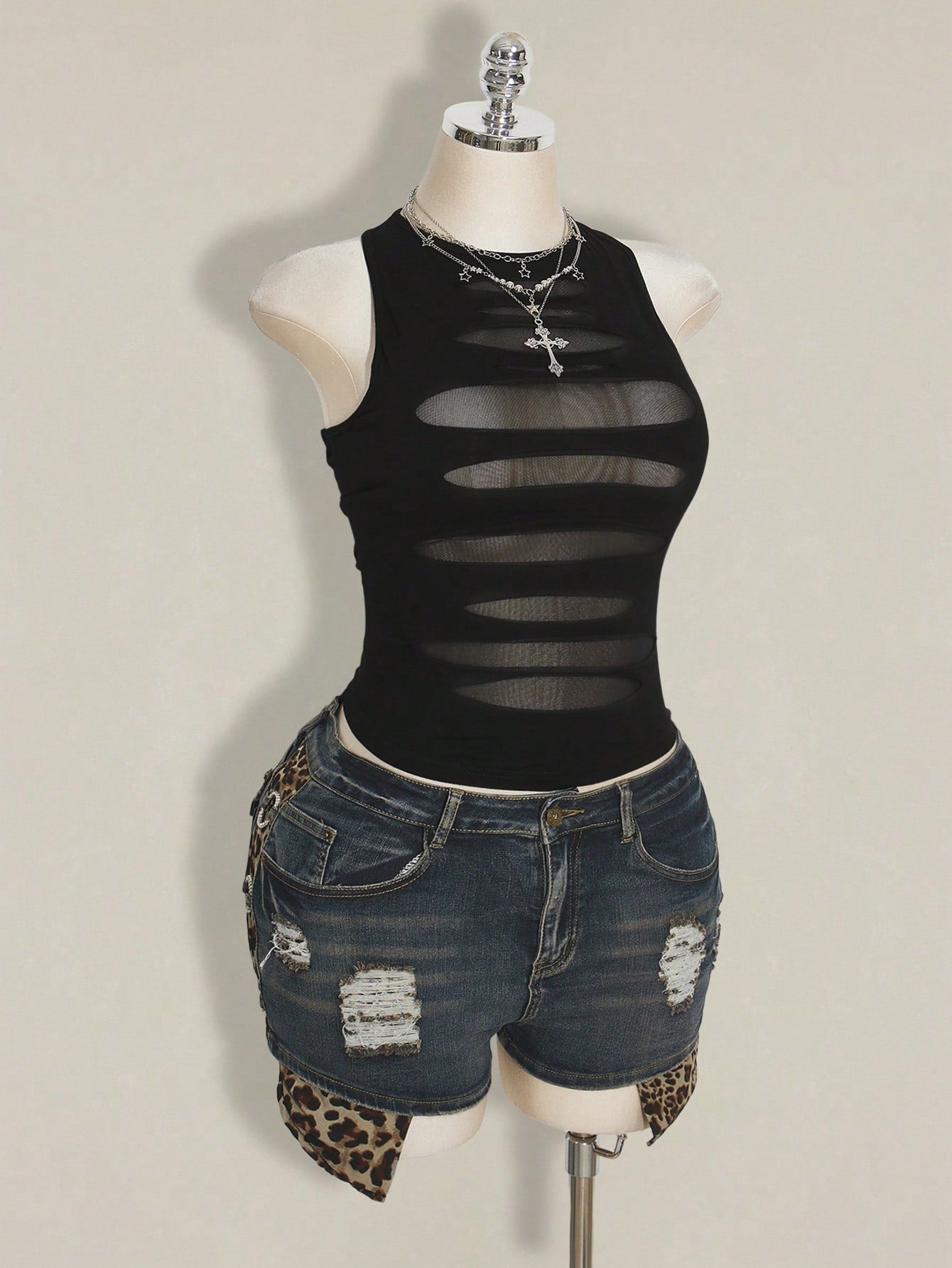 ICON Plus Size Y2K Goth Sheer Distressed Sexy Camisole Top Gothic Mesh Tops For Women Black See Through Date Night Cocktail Summer