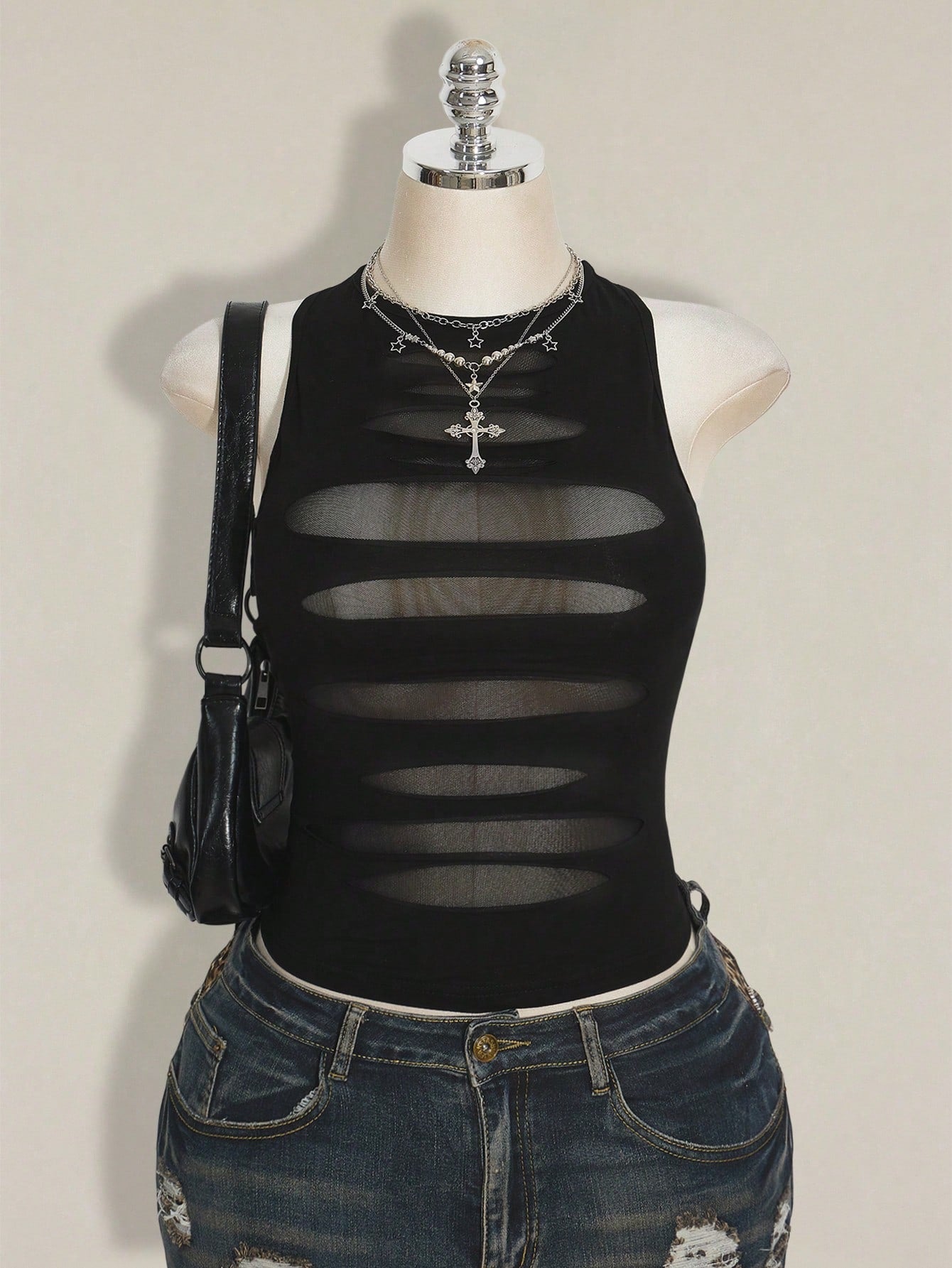 ICON Plus Size Y2K Goth Sheer Distressed Sexy Camisole Top Gothic Mesh Tops For Women Black See Through Date Night Cocktail Summer