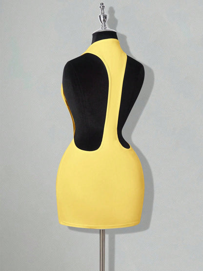 ICON Solid Color Backless Sexy Casual Mini Dress