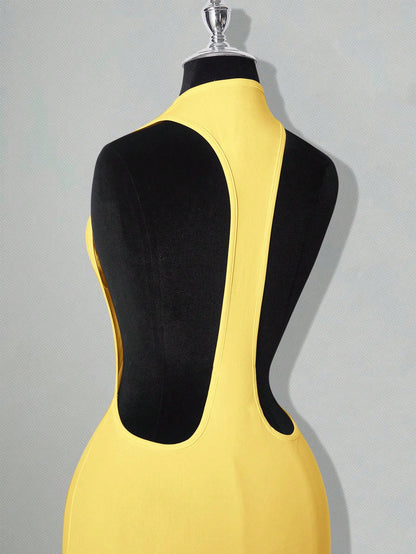 ICON Solid Color Backless Sexy Casual Mini Dress
