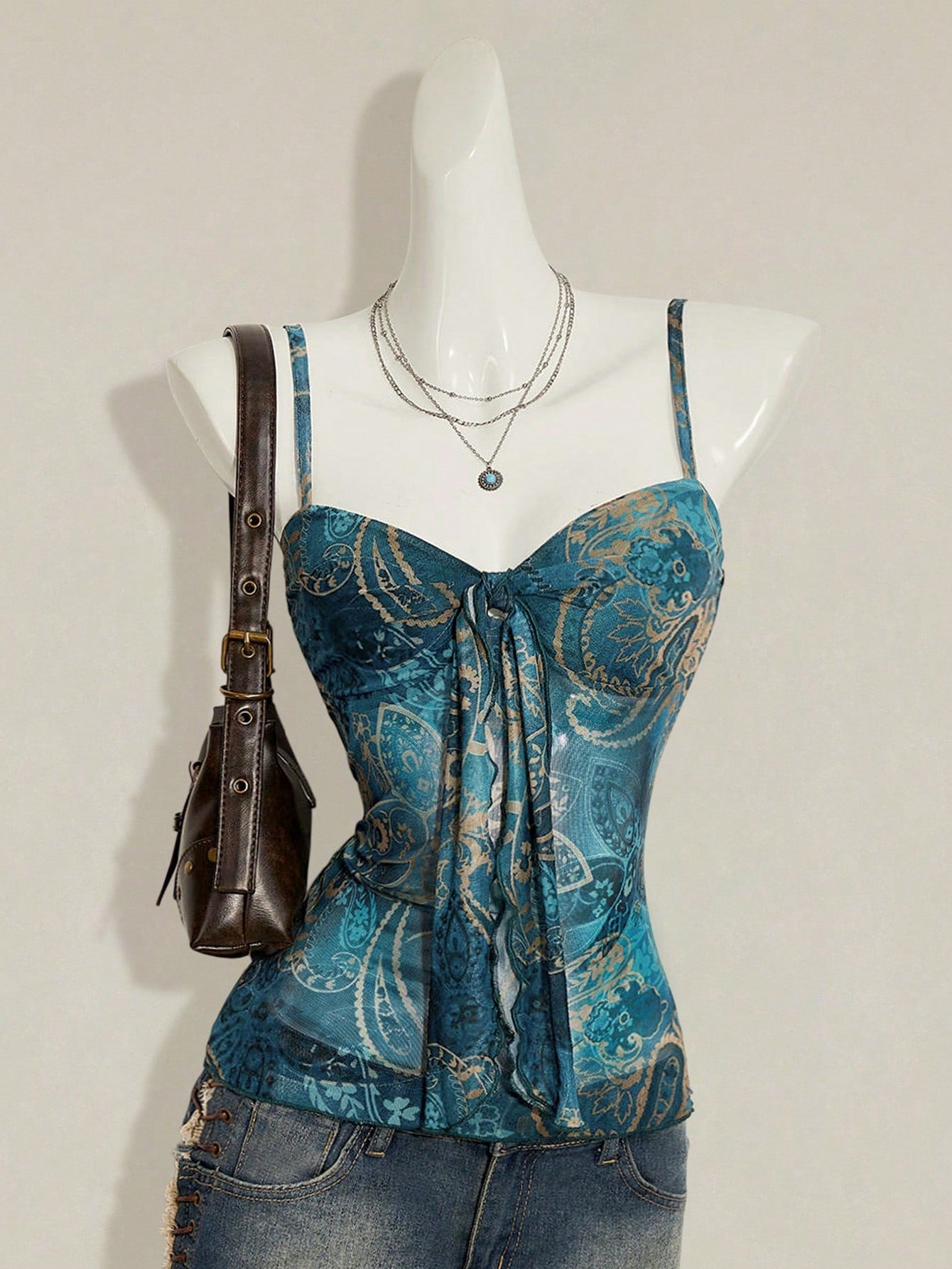 ICON Women's Paisley Print Y2K Vintage Pleated Camisole,Summer Top