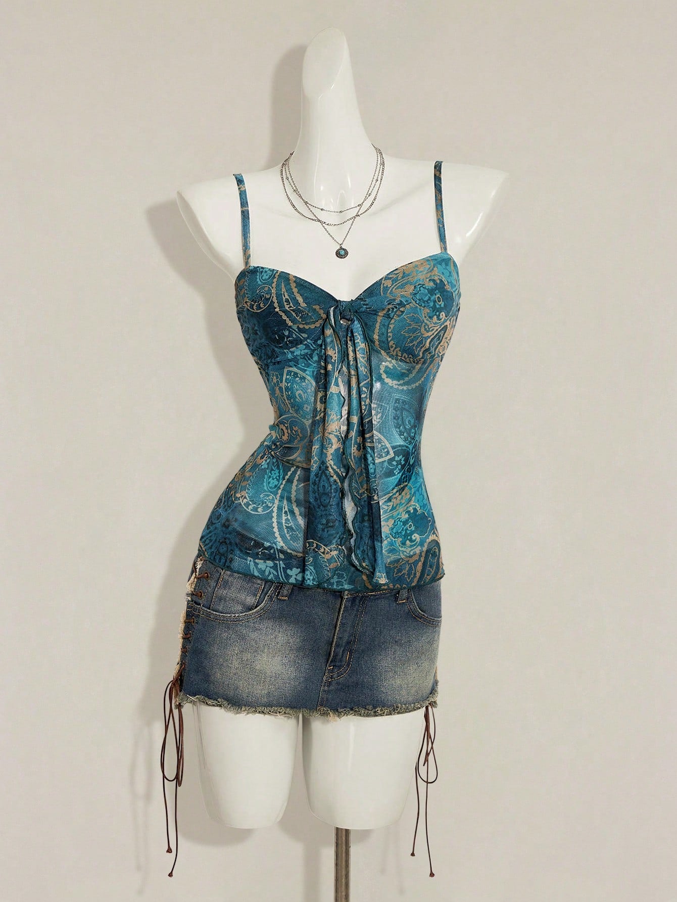 ICON Women's Paisley Print Y2K Vintage Pleated Camisole,Summer Top