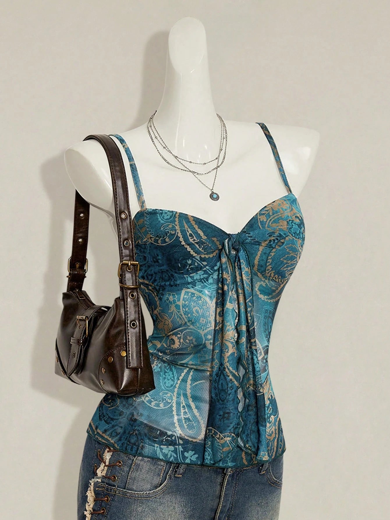 ICON Women's Paisley Print Y2K Vintage Pleated Camisole,Summer Top