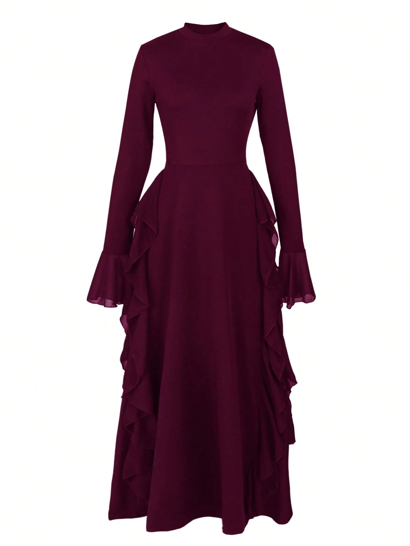 ii Women's Elegant Flare Sleeve Ruffle Hem Design Dress Spring