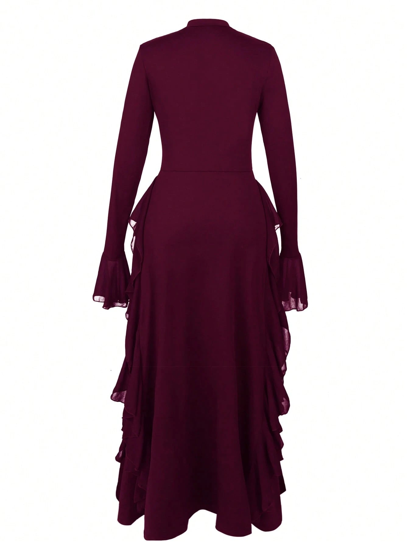 ii Women's Elegant Flare Sleeve Ruffle Hem Design Dress Spring
