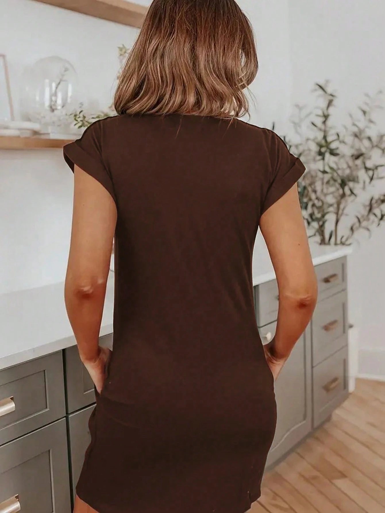INAWLY Ladies' Solid Color Short Vacation And Casual Dress