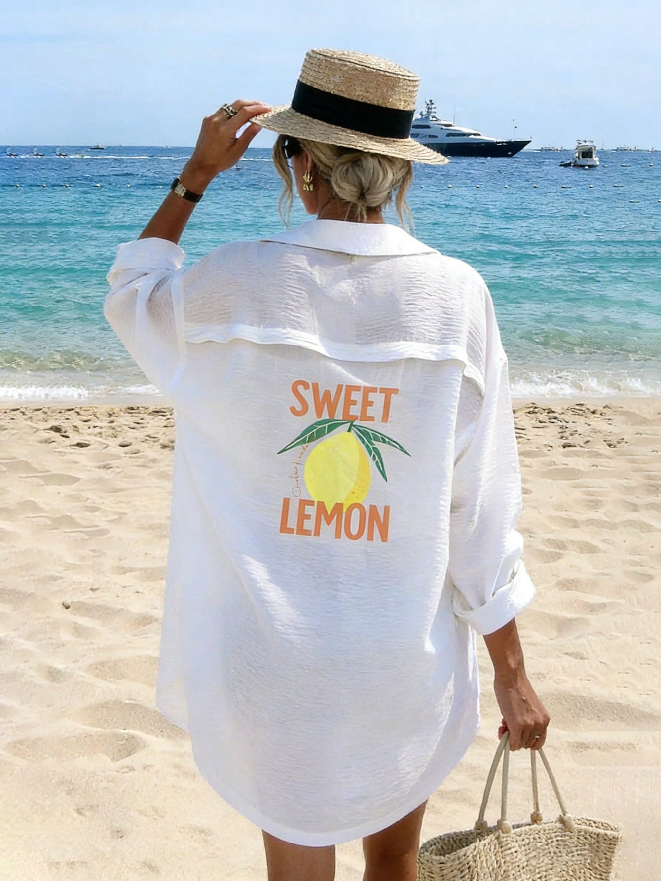 INAWLY New Arrival Fresh Lemon Print Mid-Length Dress, Suitable For Vacation And Everyday Wear