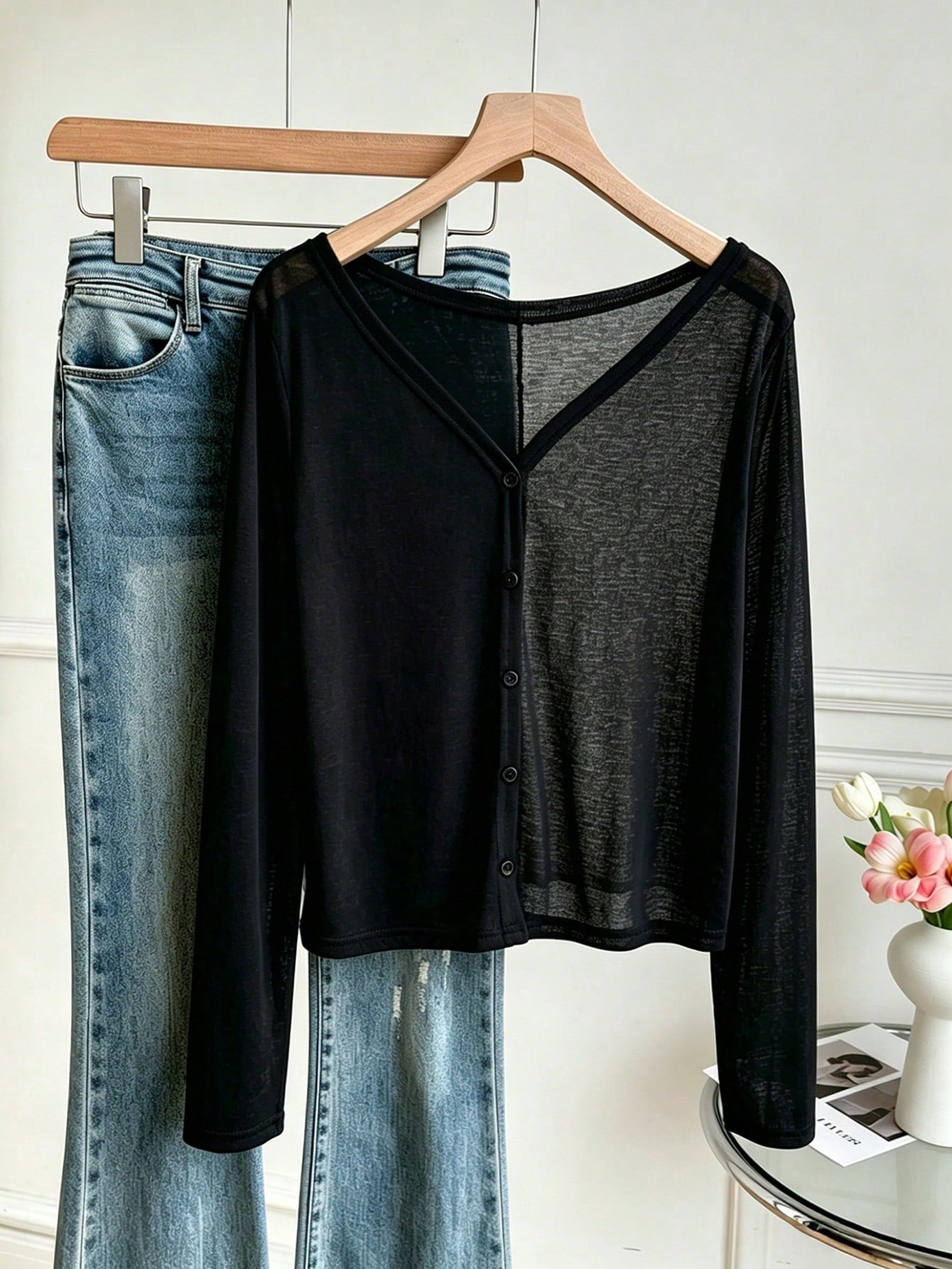 INAWLY Plus Size Women Solid Color Single-Breasted Casual Daily Long Sleeve Top Fall