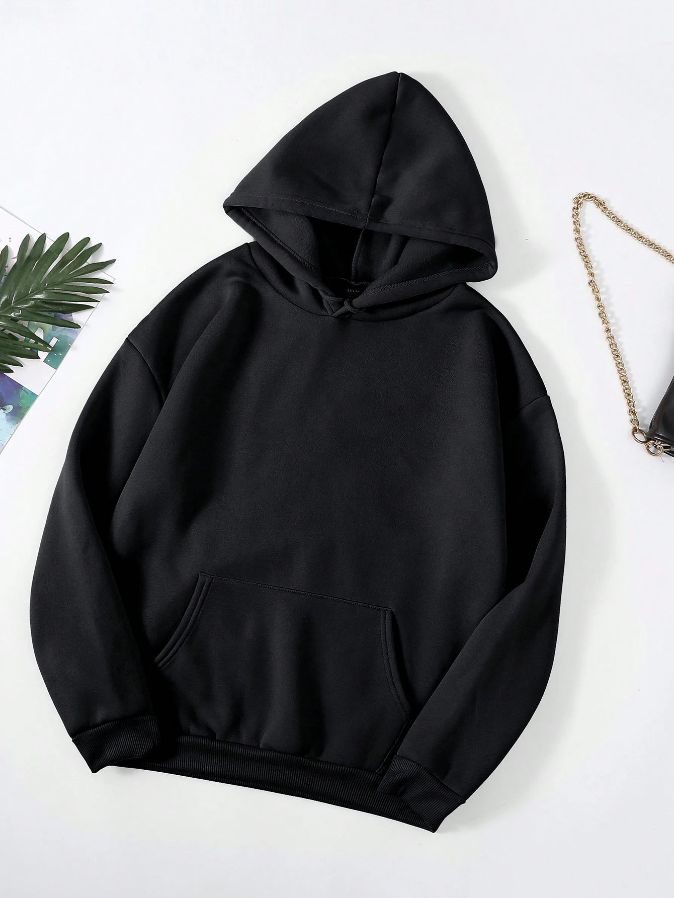 INAWLY Solid Kangaroo Pocket Thermal Lined Hoodie,Long Sleeve Tops