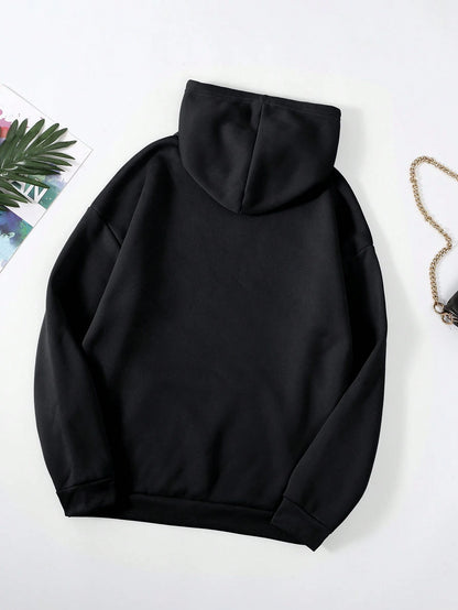 INAWLY Solid Kangaroo Pocket Thermal Lined Hoodie,Long Sleeve Tops