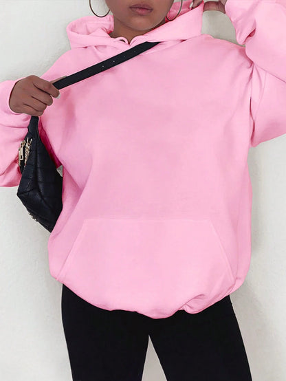 INAWLY Solid Kangaroo Pocket Thermal Lined Hoodie,Long Sleeve Tops