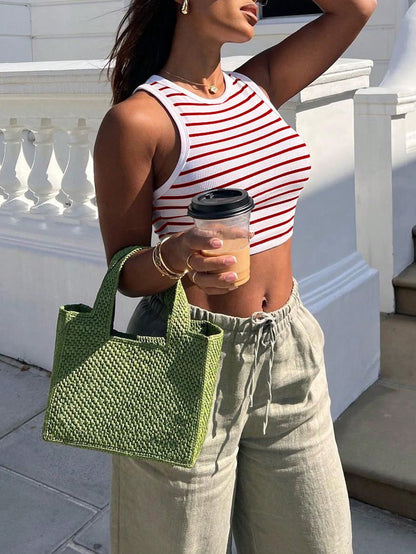 INAWLY Women'S Striped Cropped Tank Top Graphic Tees Women Tops