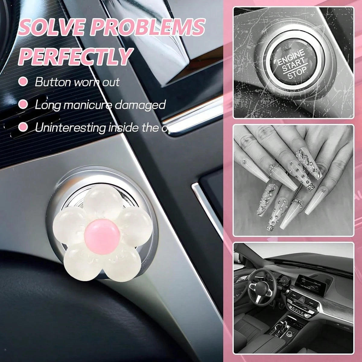 Indoor Decoration Accessories, Elegant Flower-Shaped Button, Car Key Protective Cover, Cute Design, Car Engine Start/Stop Control Lever Protective Cover, Universal One-Touch Ignition Start Cover, Prot