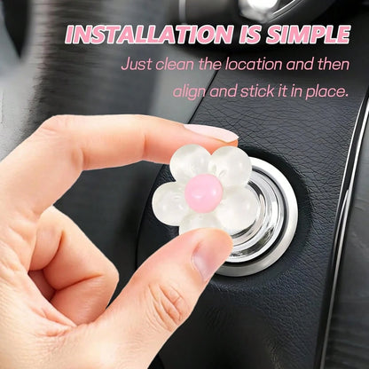 Indoor Decoration Accessories, Elegant Flower-Shaped Button, Car Key Protective Cover, Cute Design, Car Engine Start/Stop Control Lever Protective Cover, Universal One-Touch Ignition Start Cover, Prot
