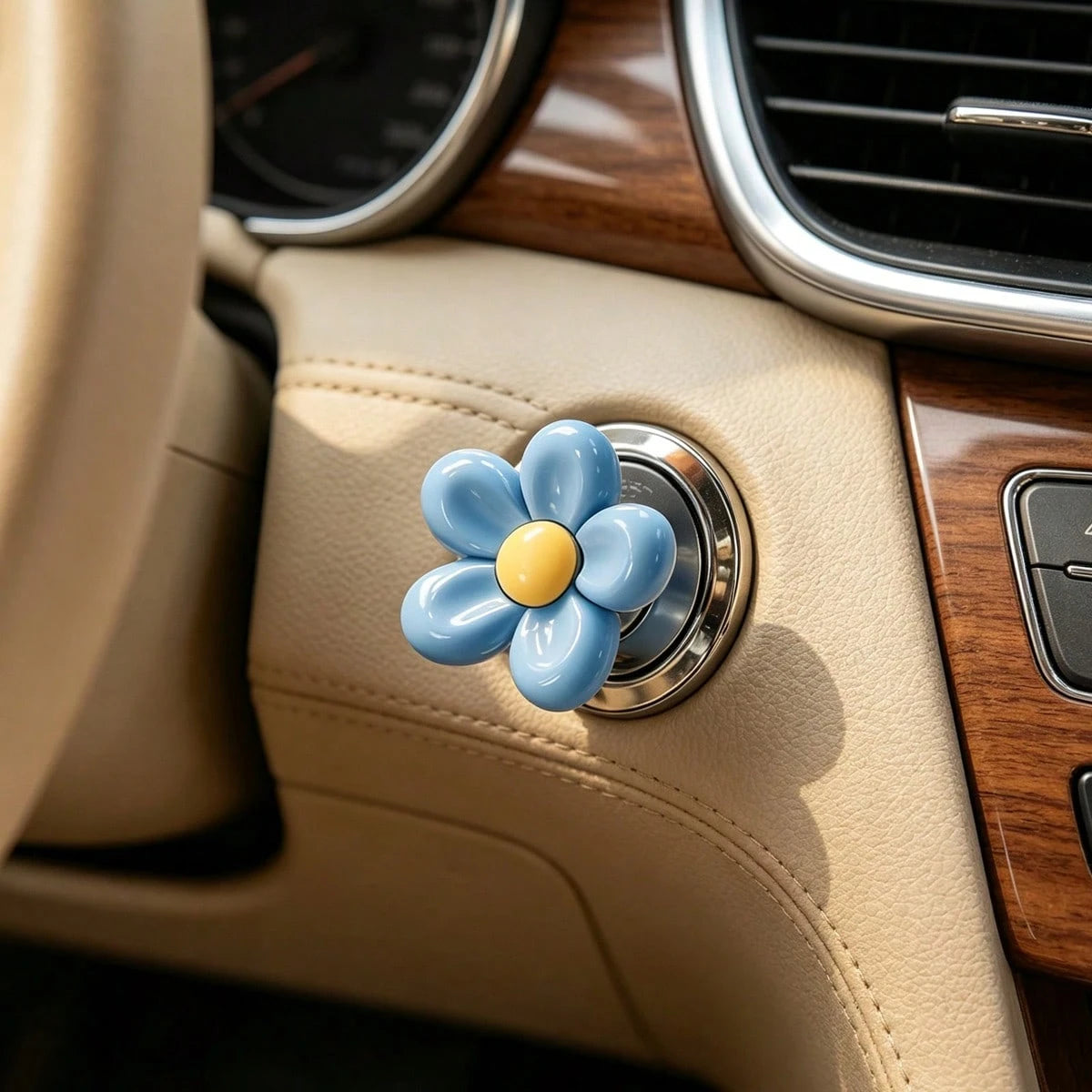 Indoor Decoration Accessories, Elegant Flower-Shaped Button, Car Key Protective Cover, Cute Design, Car Engine Start/Stop Control Lever Protective Cover, Universal One-Touch Ignition Start Cover, Prot