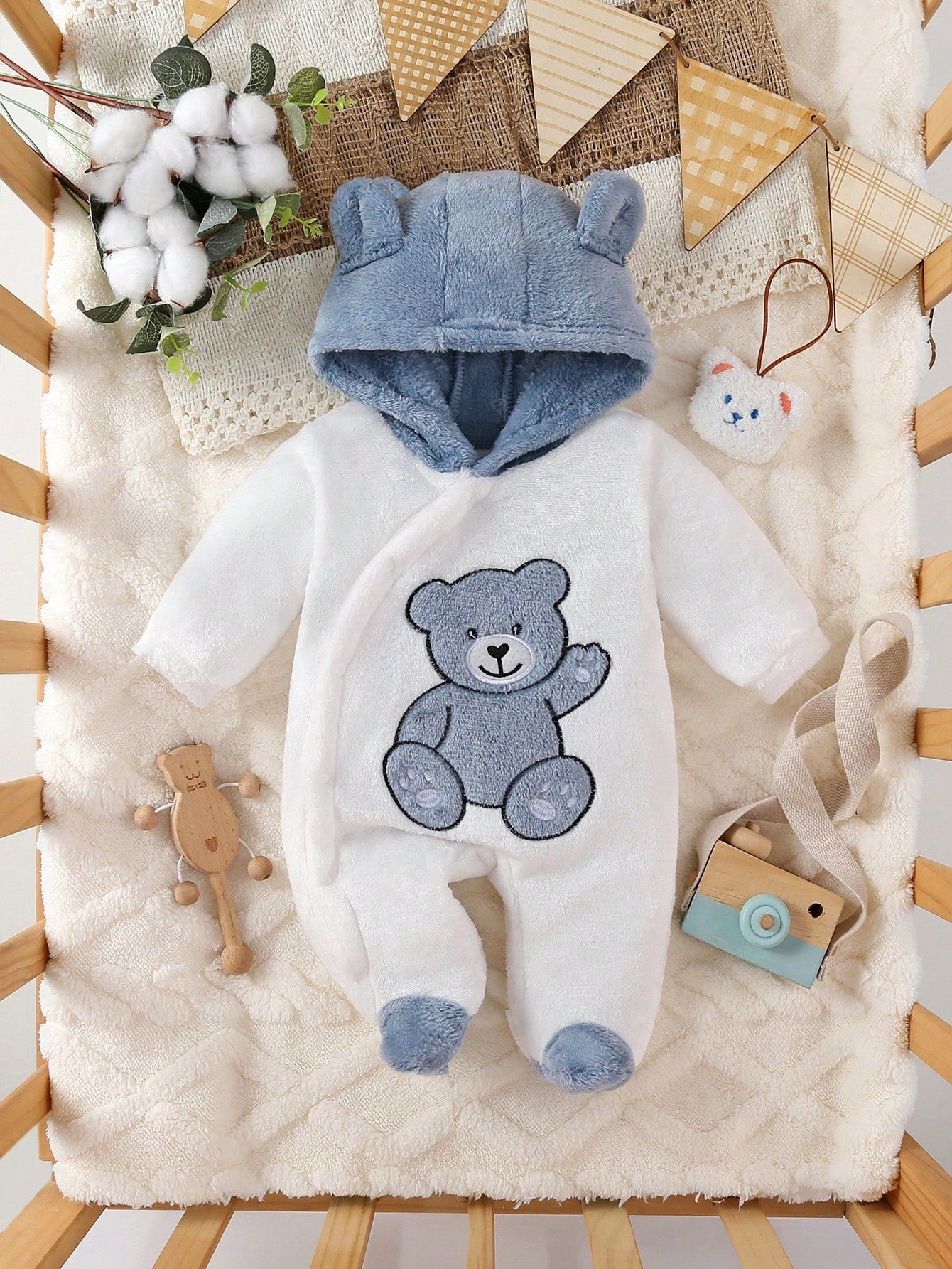 Infant Boys' Cute Bear Print Long Sleeve Footed Jumpsuit, Blue