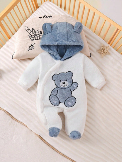 Infant Boys' Cute Bear Print Long Sleeve Footed Jumpsuit, Blue