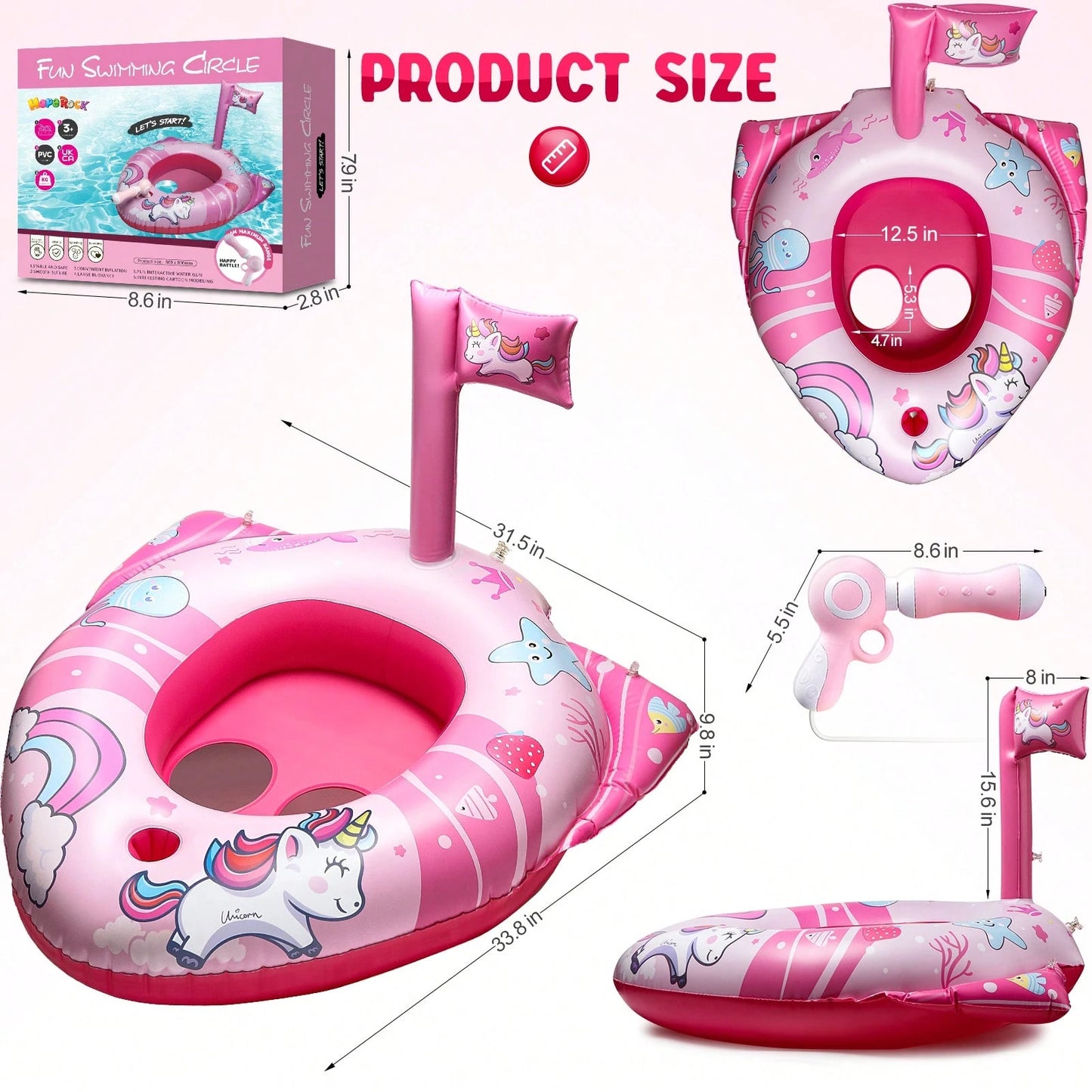 Inflatable Pool Floats For Kids With Water Gun, Unicorn Swimming Ring For Girls Ages 4-9,Summer Outdoor Water Games