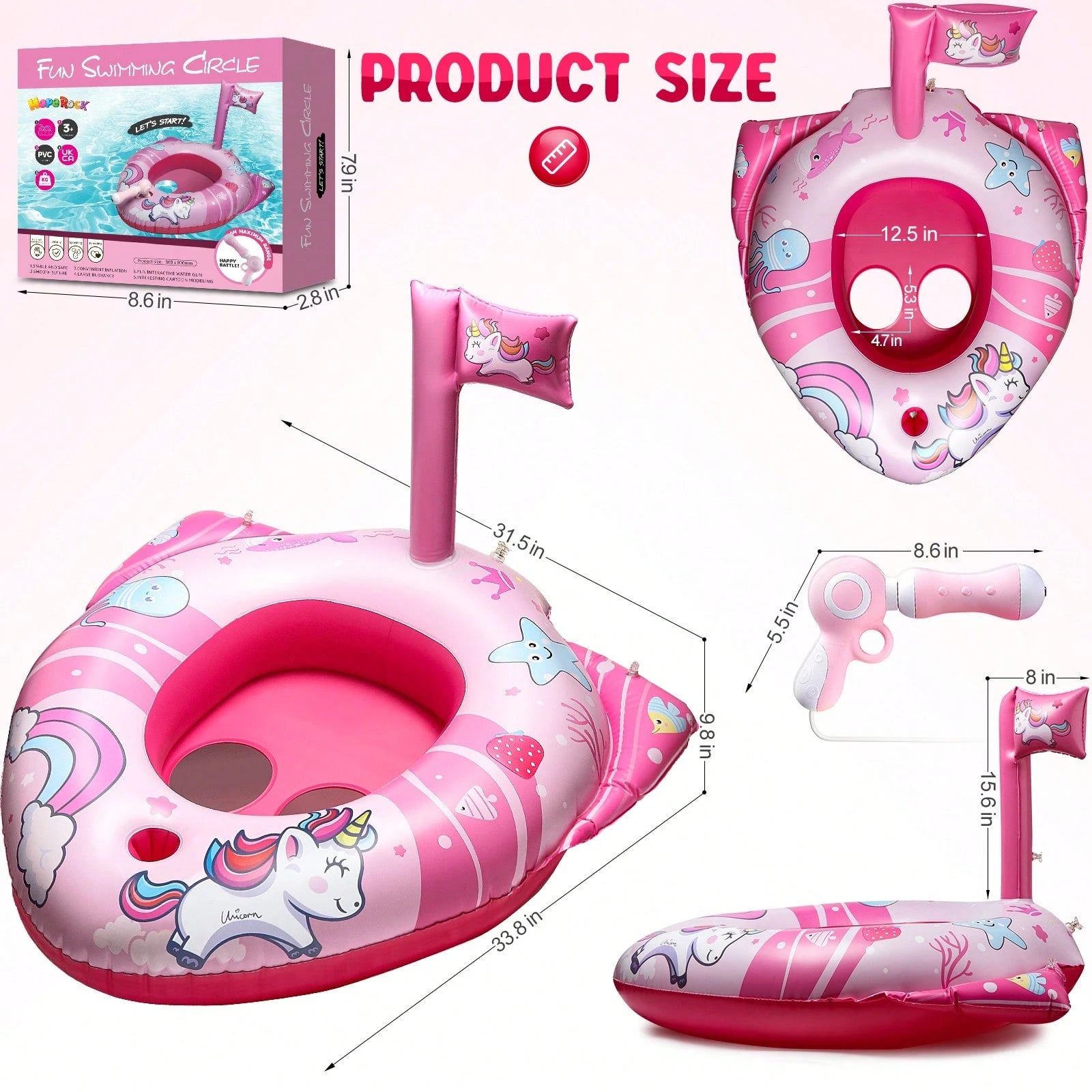Inflatable Pool Floats For Kids With Water Gun, Unicorn Swimming Ring For Girls Ages 4-9,Summer Outdoor Water Games