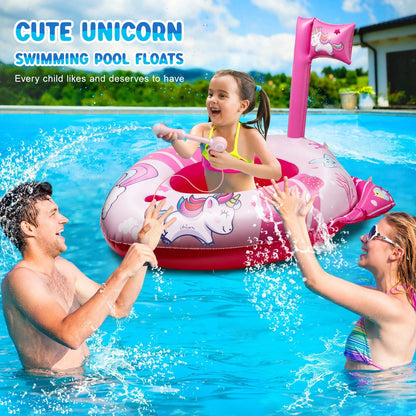 Inflatable Pool Floats For Kids With Water Gun, Unicorn Swimming Ring For Girls Ages 4-9,Summer Outdoor Water Games