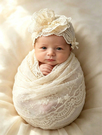 INS Style 100 Days Photo Props Newborn Photography Essential Lace Headband + Swaddle Wrap 2pcs Set Multiple Combinations Full Moon Gift