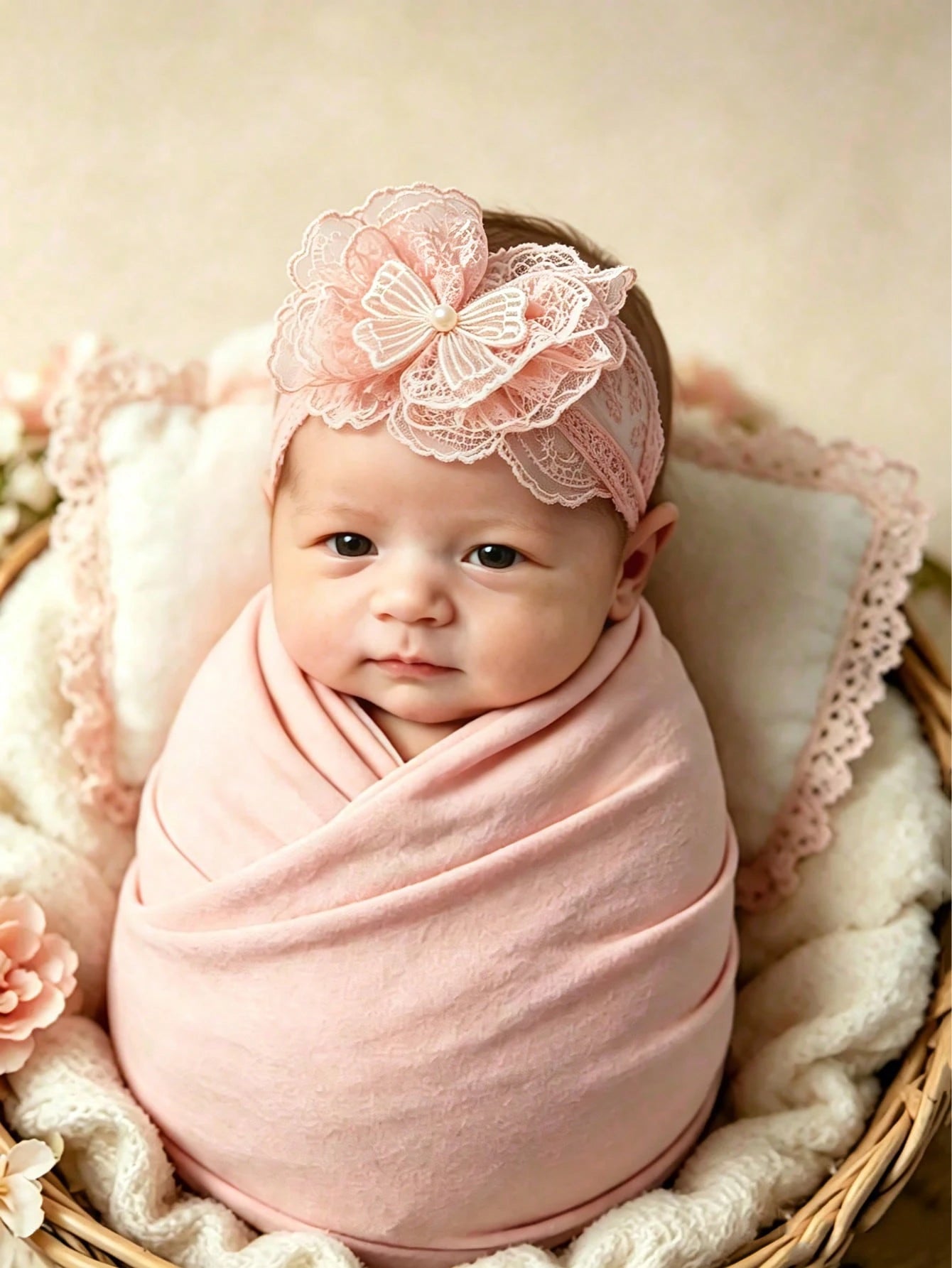 INS Style 100 Days Photo Props Newborn Photography Essential Lace Headband + Swaddle Wrap 2pcs Set Multiple Combinations Full Moon Gift