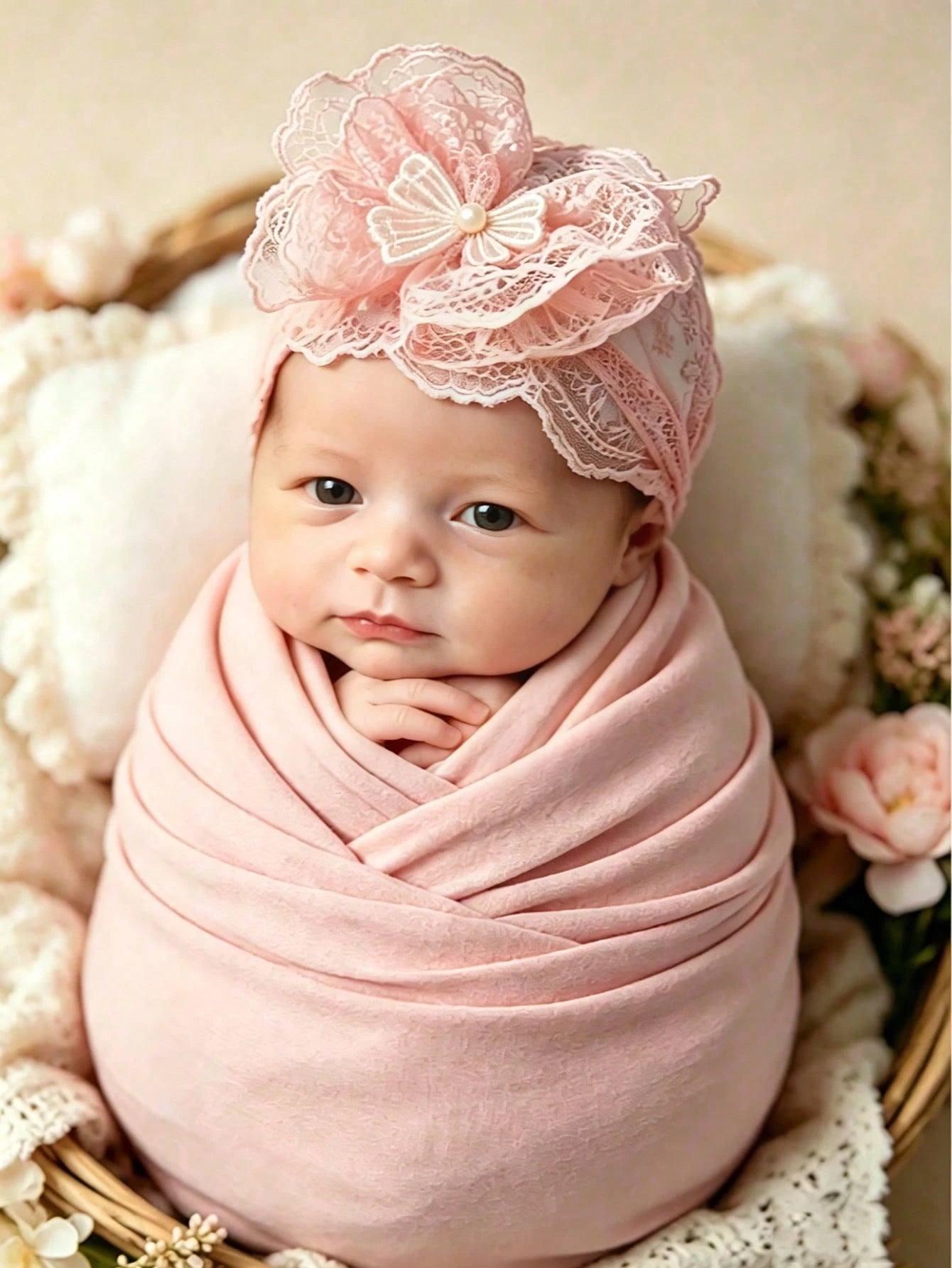 INS Style 100 Days Photo Props Newborn Photography Essential Lace Headband + Swaddle Wrap 2pcs Set Multiple Combinations Full Moon Gift