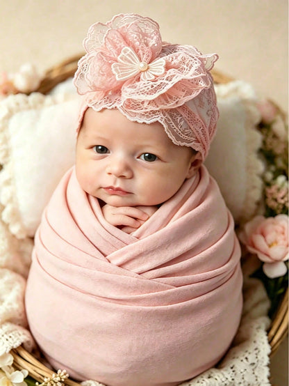 INS Style 100 Days Photo Props Newborn Photography Essential Lace Headband + Swaddle Wrap 2pcs Set Multiple Combinations Full Moon Gift