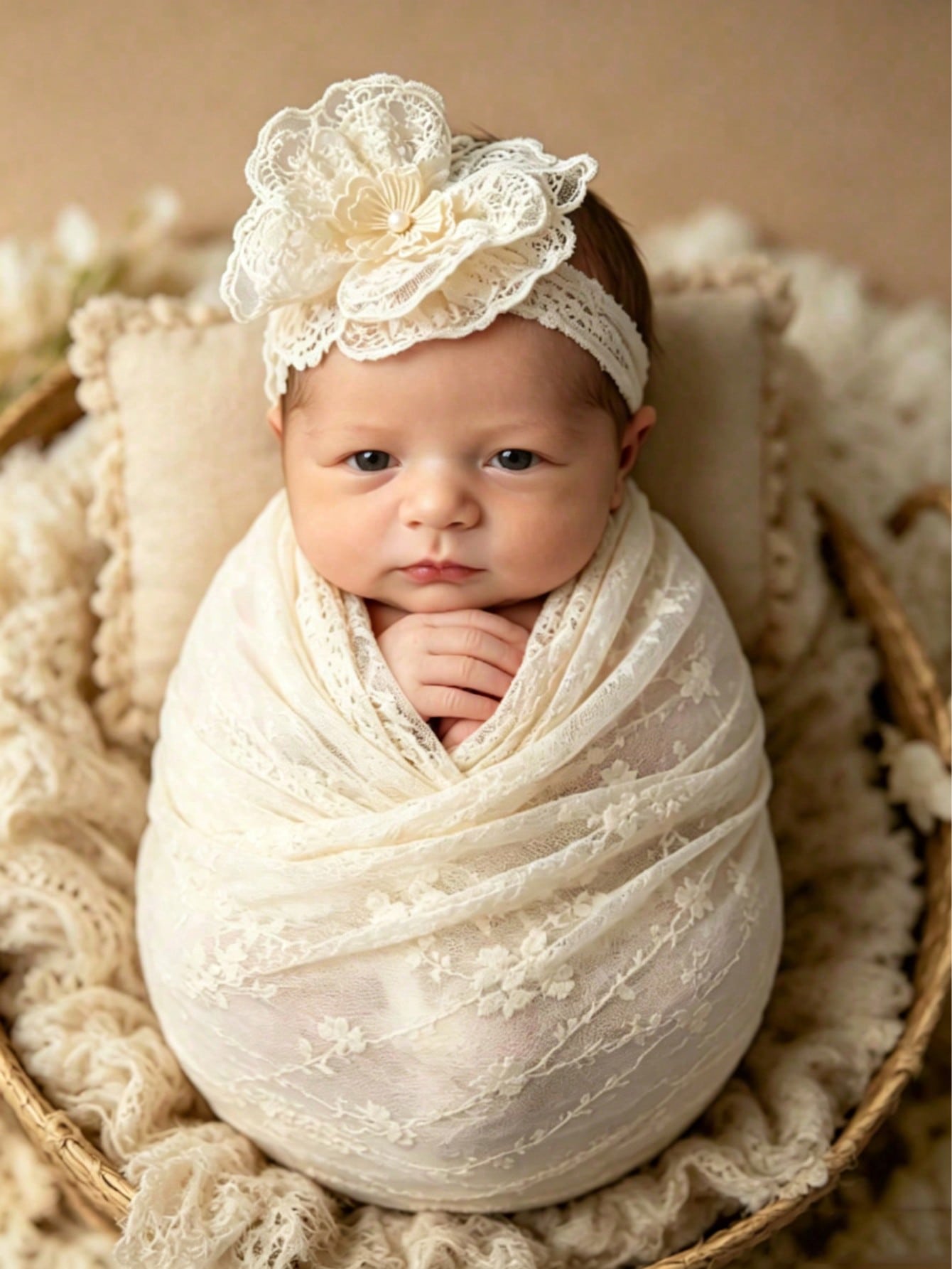 INS Style 100 Days Photo Props Newborn Photography Essential Lace Headband + Swaddle Wrap 2pcs Set Multiple Combinations Full Moon Gift