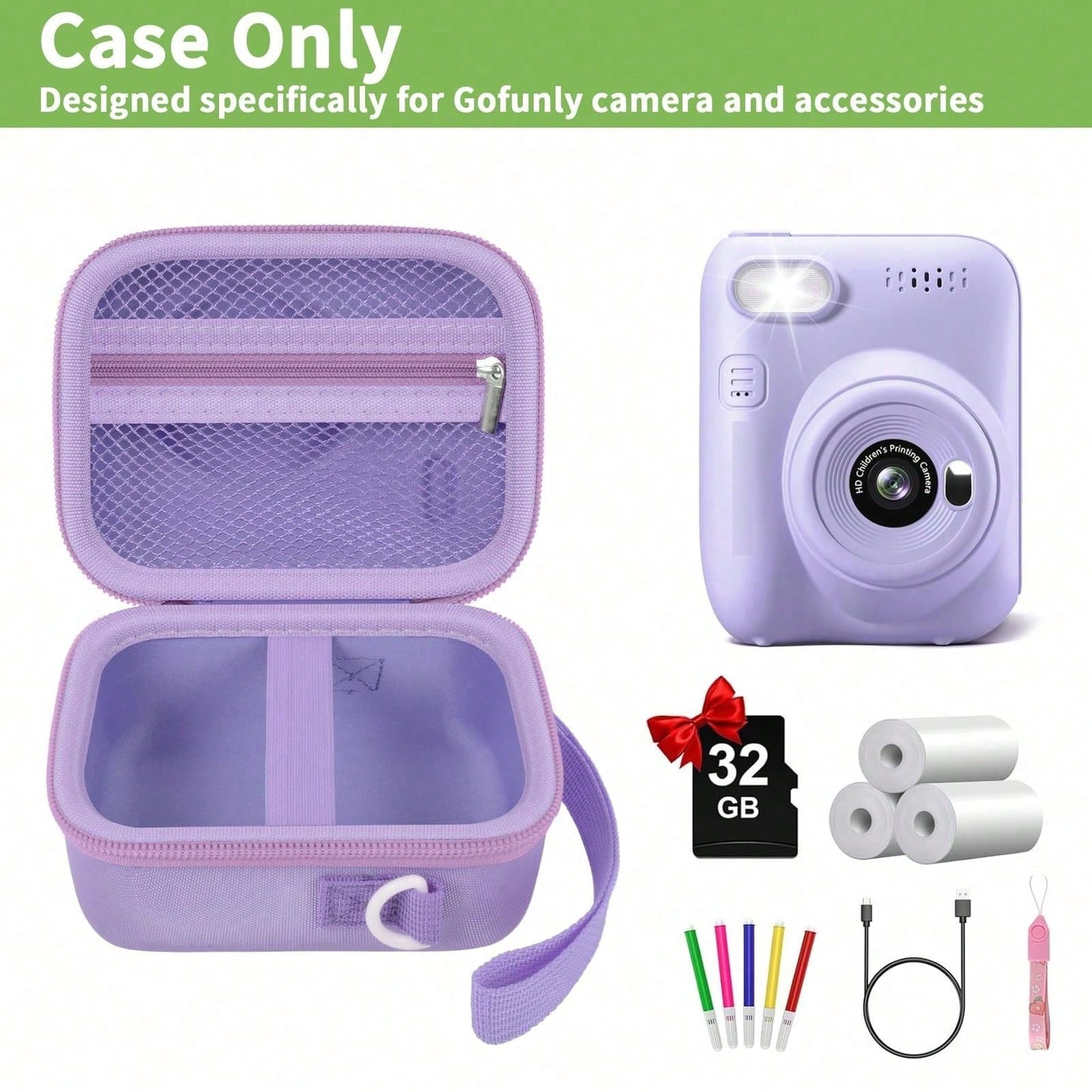 Instant Print Camera Case Compatible With Gofunly Camera, Digital Camera Bag For Esoxoffore/ For LETSHAHA/ For JPVERLY/ For Hangrui, Storage For Printer Paper And 32GB SD Card (Box Only)